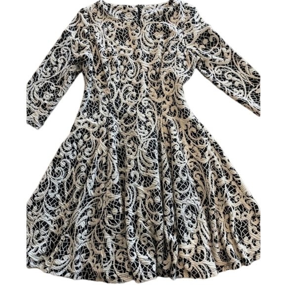 Eliza J black/ white Scroll knit fit And flare Office Siren career dress Sz 8P - Picture 3 of 10